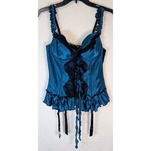 Frederick's of Hollywood Teal/Black Lace Corset Bustier Size 34